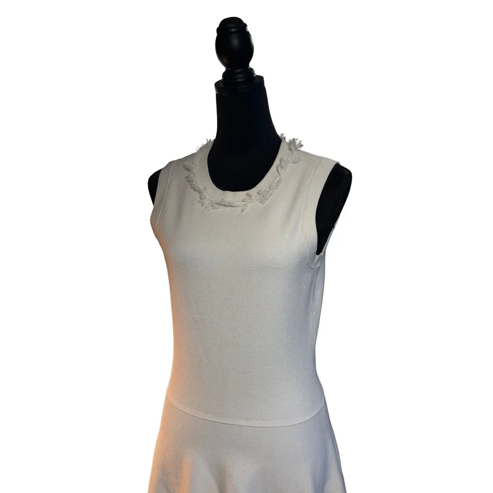 Kate Spade White Sleeveless Fringe Trim Tiered Knit Fit and Flare Dress Medium - Picture 6 of 15